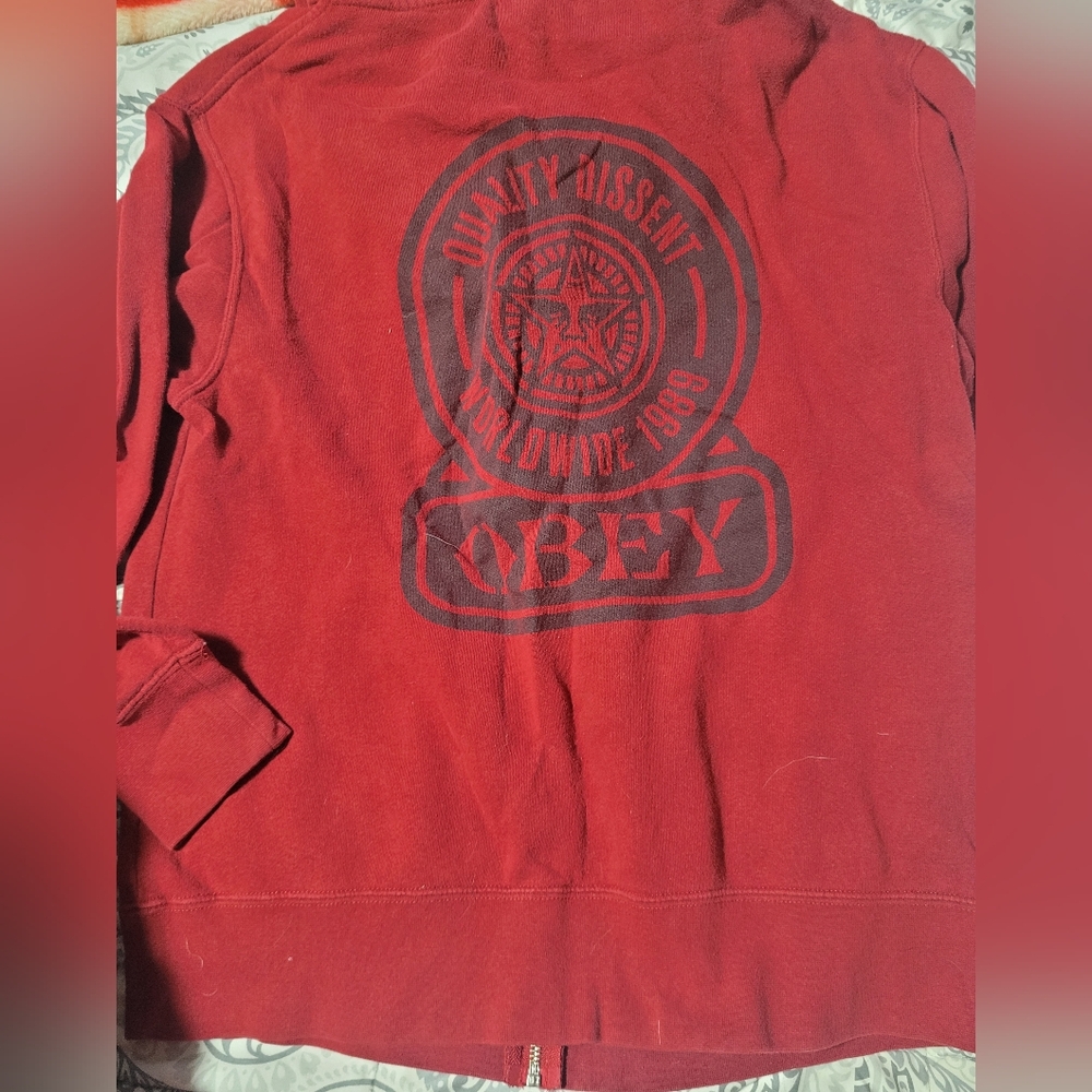 Obey Maroon Graphic Zip-Up